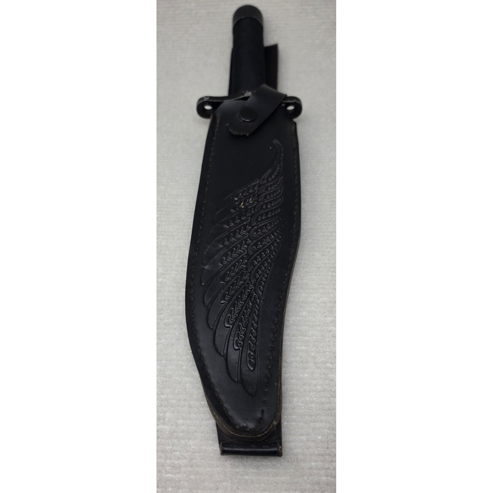 Unbranded Survival Knife Unisex OS Black Sawback Blade Compass Leather Sheath